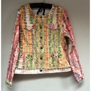 Gump's San Francisco Womens Medium Button Down Jacket Gold Studded Lightweight